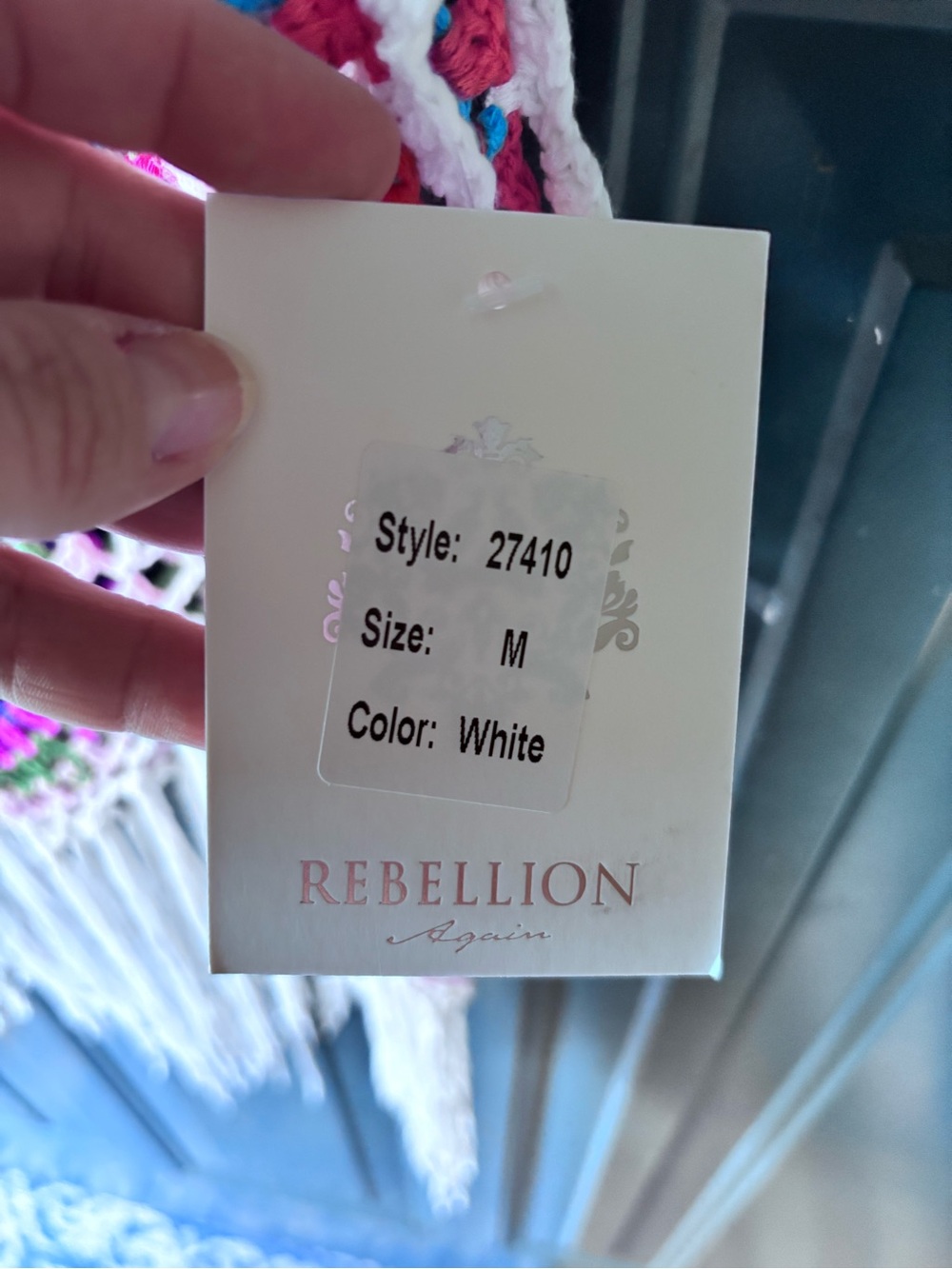 Rebellion White Crochet Fringe Tank with Multicolor Accents - Picture 6 of 12